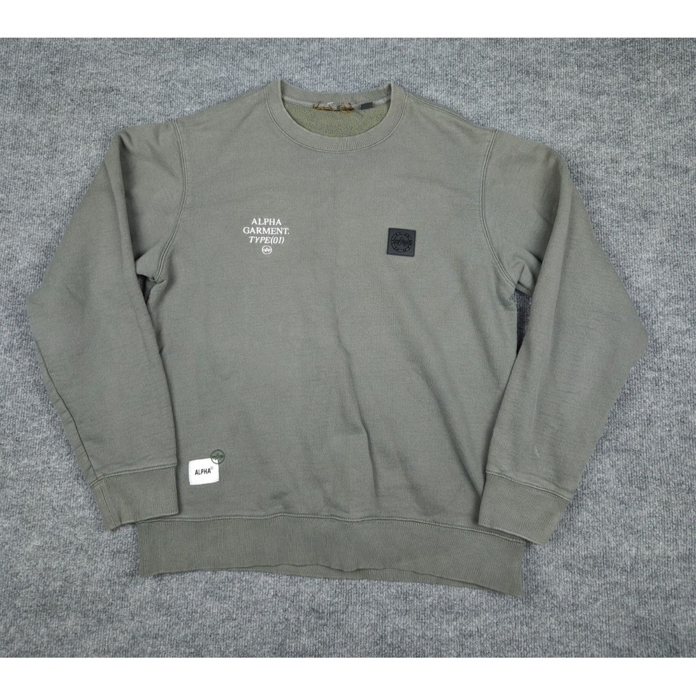 Alpha Industries Sweatshirt Mens Large Gray Green Type 01 Graphic Distressed